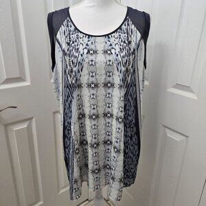 Cabi Shirt‎ Womens Large Sleeveless Blue Ikat Snake Print Tunic Top Summer Lined